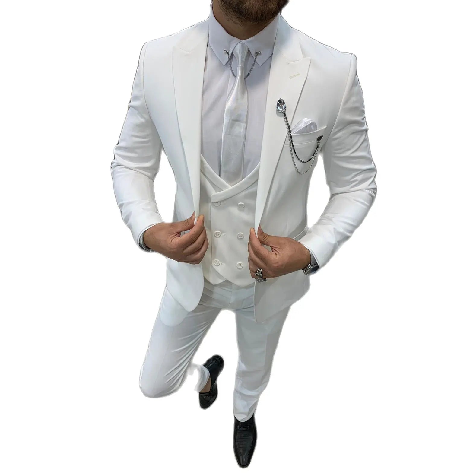 Luxury Wedding Terno Men Suits Groom White Costume Jacket Pants Vest Three Piece Slim Fit Costume Masculinos Blazer