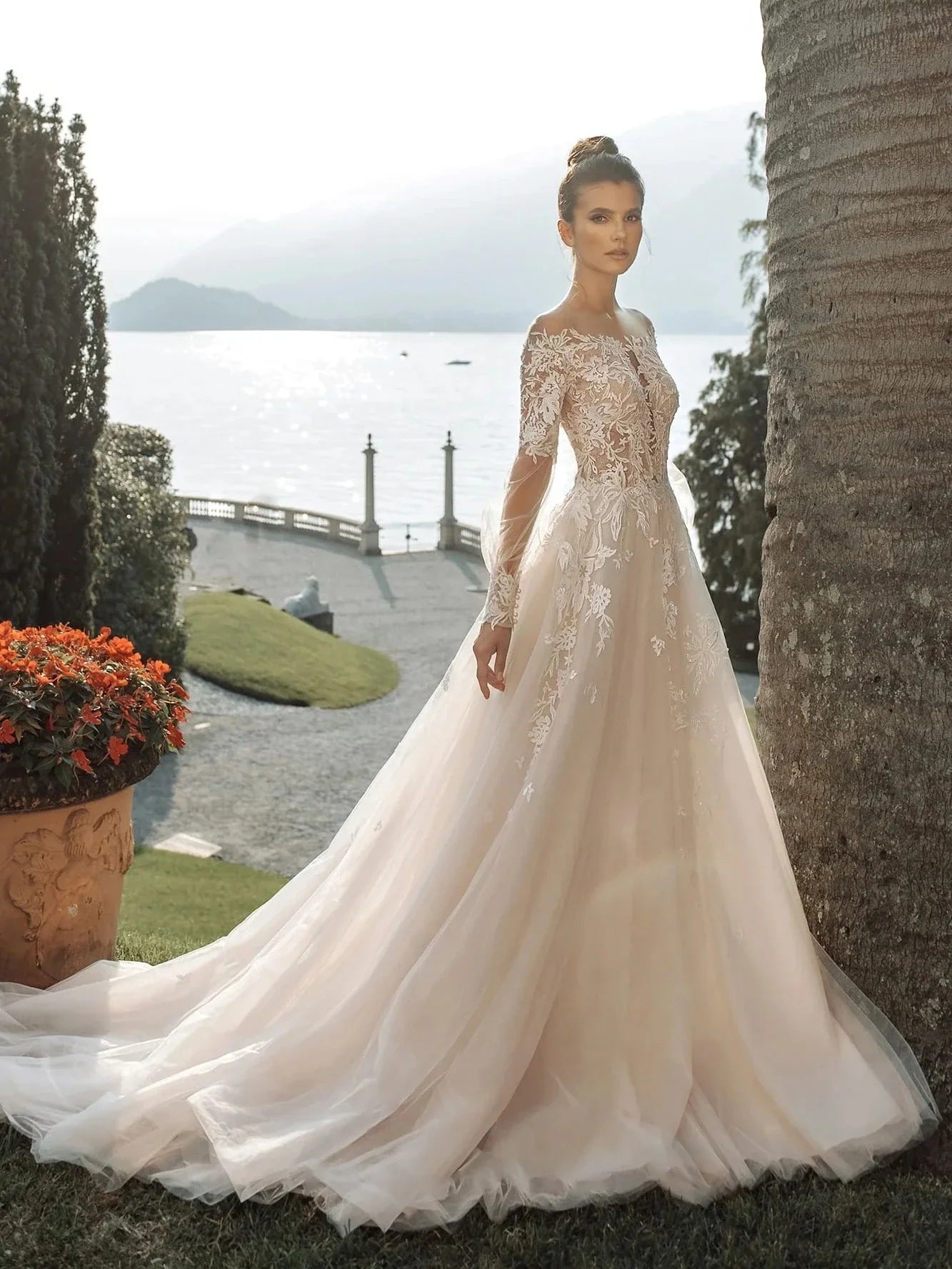 Luxury Wedding Dresses For Women 2024 A-Line Bridal Gowns Lace Appliques Full Sleeves Floor Length Robes 2024 Vestidos De Novia