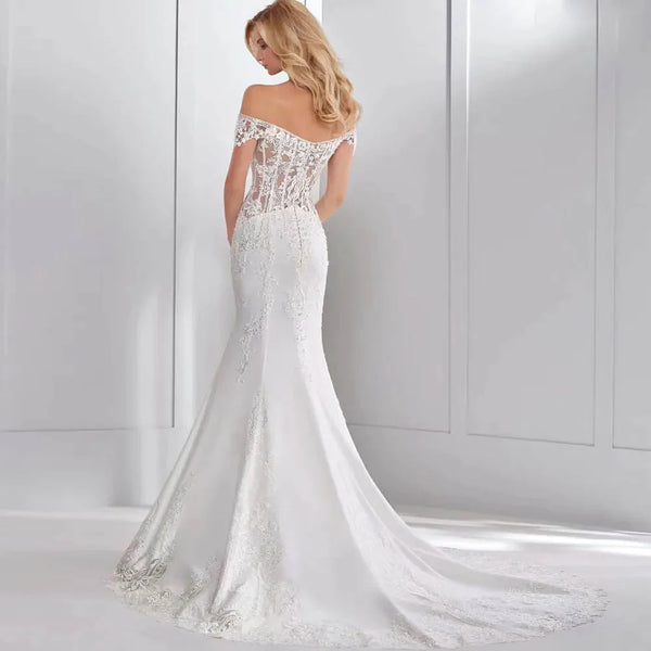 PERFECT Elegant Mermaid Wedding Dresses Lace Appliques Off The Shoulder Bridal Gowns Sweetheart Sweep Train Vestidos De Novia