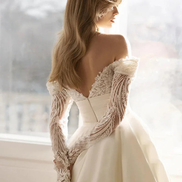 Luxury Mermaid Wedding Dresses Illusion Long Sleeve Lace Appliques Bride Gowns Sweetheart Formal Beach Party Vestidos De Novia