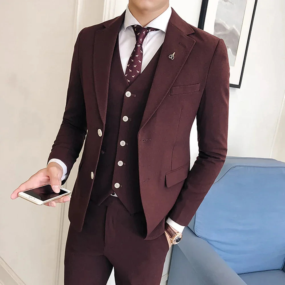 Men Suits For Wedding Business Casual Party Suit For Men Slim Fit Notched Lapel 3 Piece（Blazer + Vest + Pants）Costume Homme