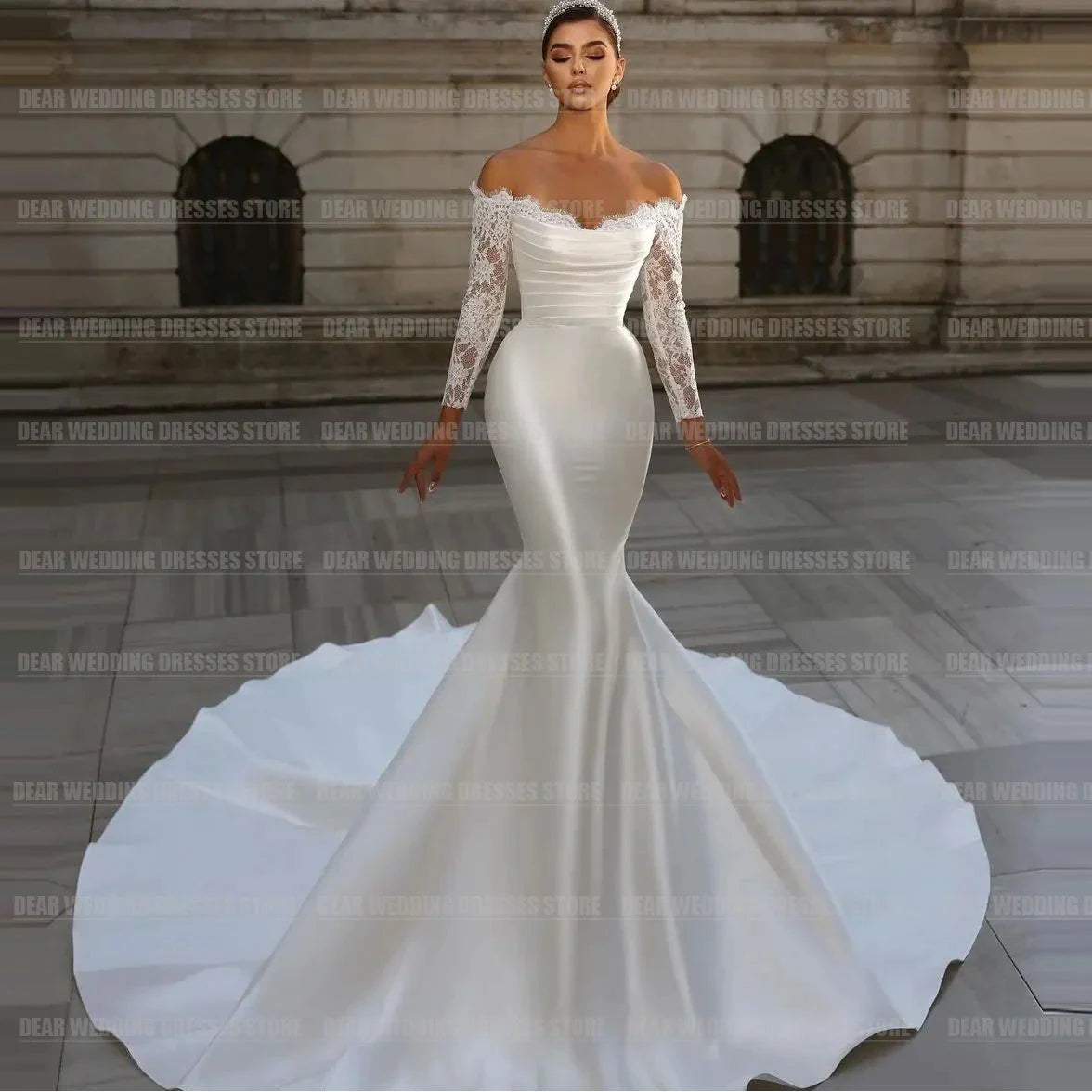 Gorgeous Detachable Train Wedding Dresses Elegant Woman's Lace Applique Long Off Shoulder Formal Princess Bridal Gowns Plus Size