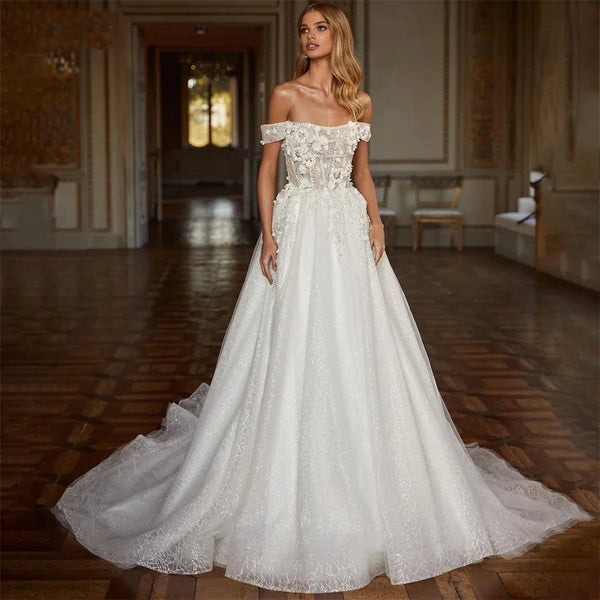 Gorgeous Fluffiness Pretty New Simple Appliques A-Line Sleeveless Mopping Bridal Gown Sexy Backless Elegant Wedding Dresses