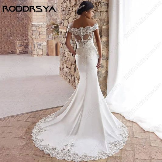 Civil Appliques Boat Neck Wedding Dress Mermaid Bridal Gown With Back Buttons Cвадебное платье Custom Made Lace Train
