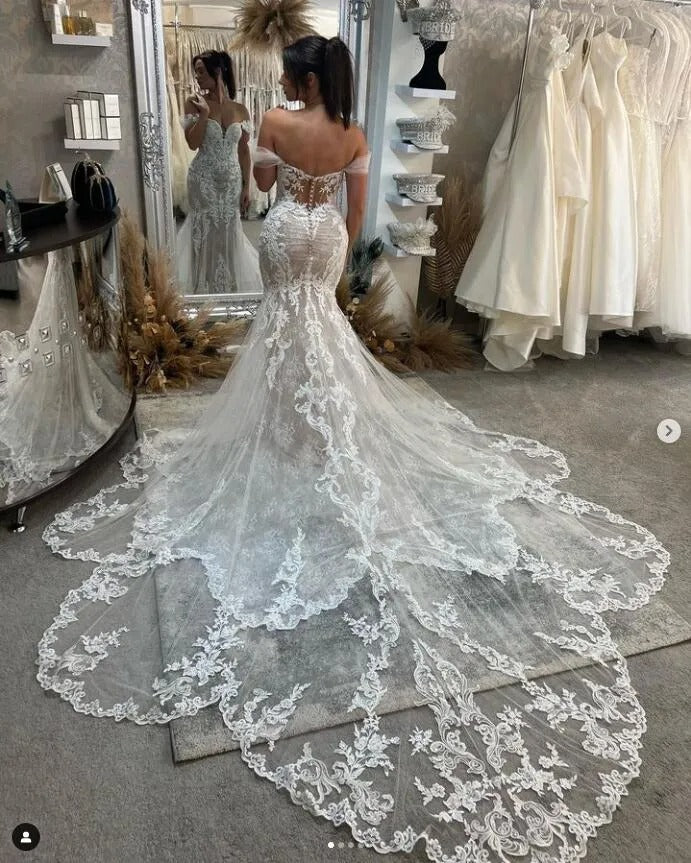 Abiti da sposa sirene di appliques di pizzo squisito sevintage abiti da sposa senza maniche da sposa