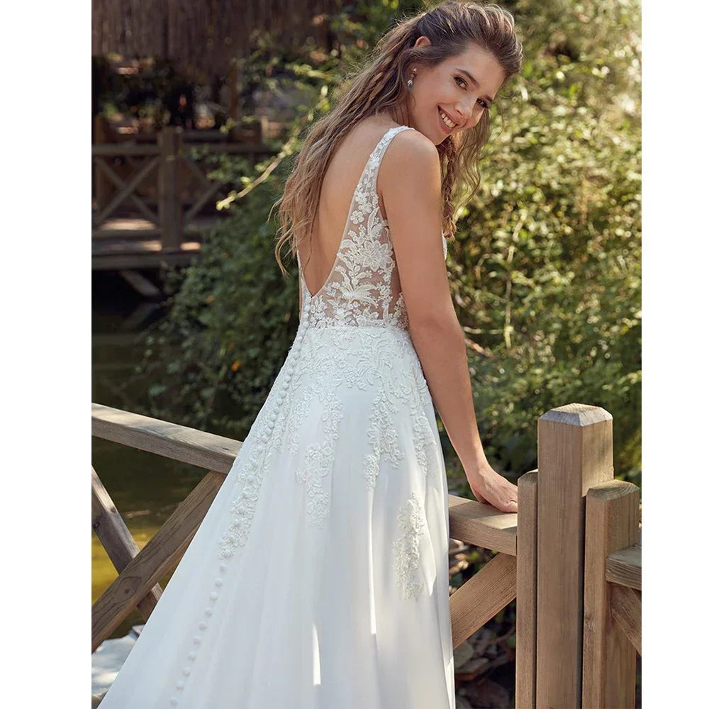 Abito da sposa in tulle in pizzo Morden Vesti a maniche Abiti a Londra per donna Trena di piega Elegante Pulsante aperta Vestitidos