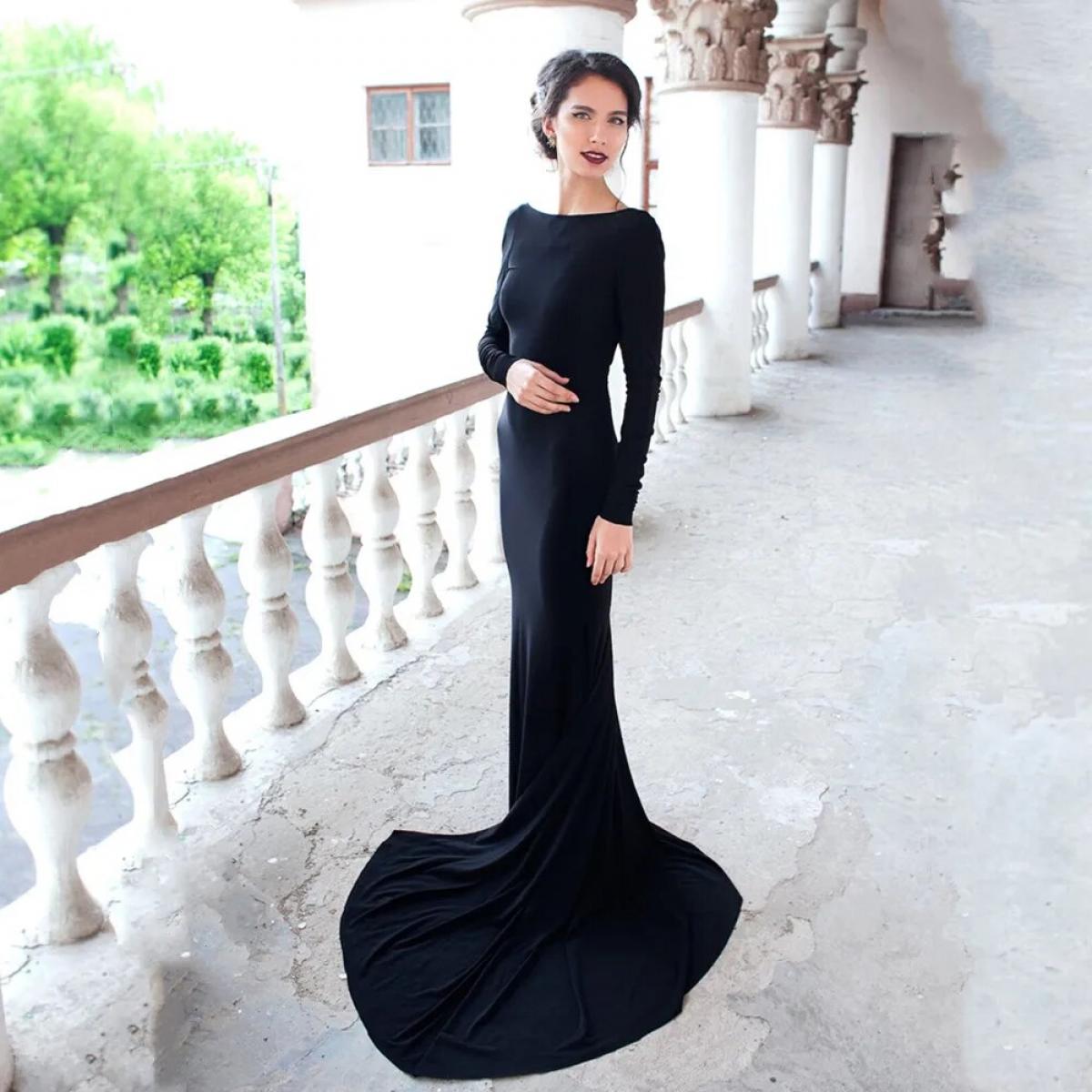 فساتين مسائية مثيرة من حورية البحر السوداء بأكمام طويلة تفتح حفلة رسمية من Spandex Caftan Arabic Prom Gowns Plus Size