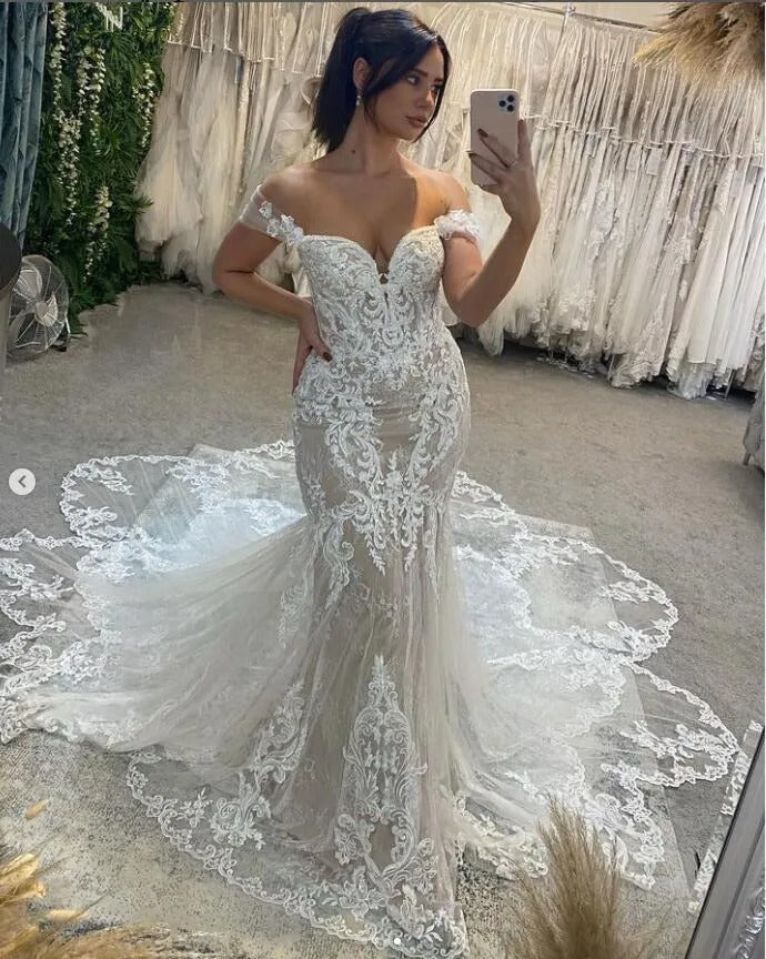 Sevintage Exquisite Spitzenapplikationen Meerjungfrau Brautkleider Schatz ärmellose Hochzeitskleid Prinzessin Brautkleider