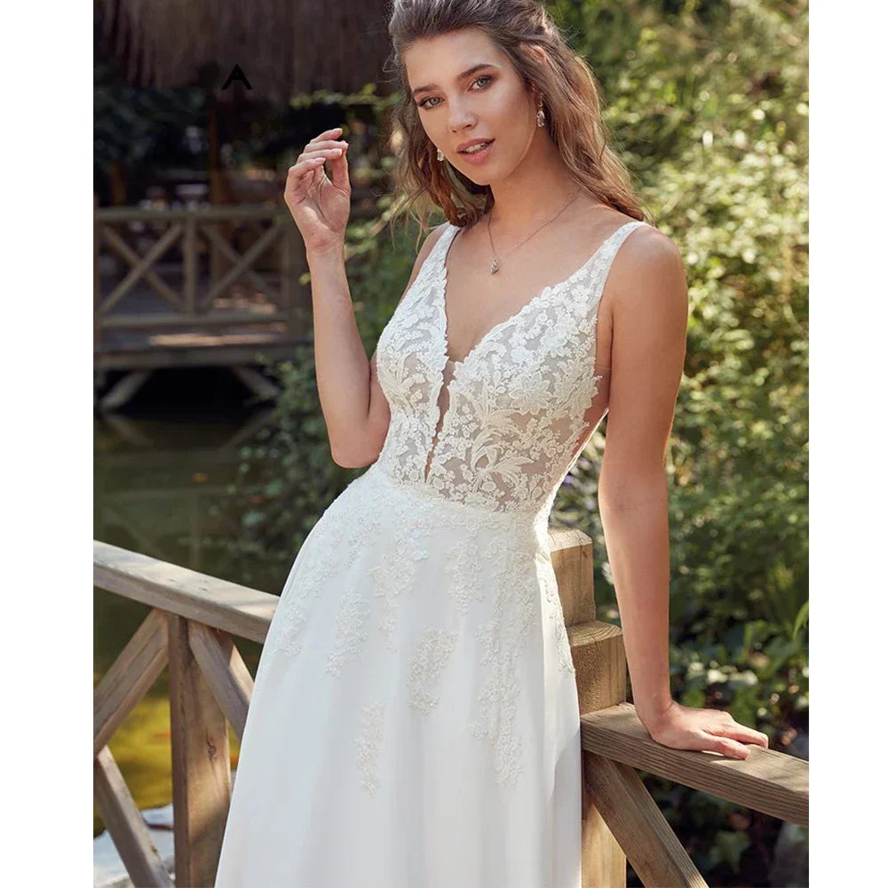 Morden – robe de mariée en dentelle et Tulle, col en V, sans manches, avec traîne Court plissée, boutons élégants, dos ouvert 