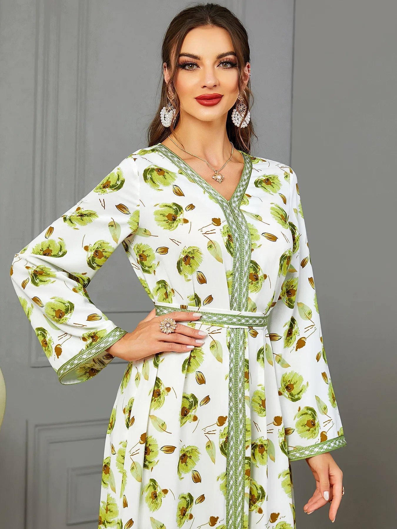 Fashion Chic Printing Casual Long Sleeve Vesto Vesto Vesto a Viccio Moroccano Golfo Caftan per donne Abaya turco arabo africano