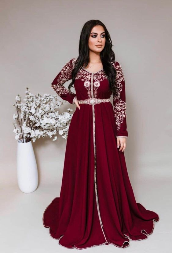 Robe de soirée marocaine Caftan, col en V, tenue à fleurs 3D, robe de bal de dubaï, en velours, manches longues, robe de soirée formelle