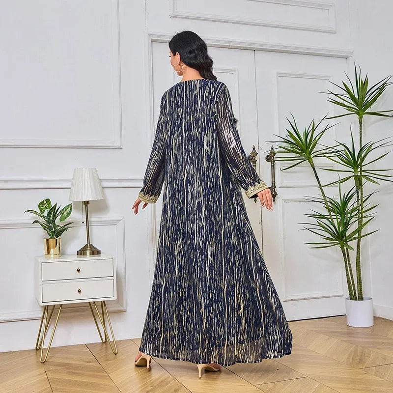 Fashion Chic Long Dresses Moroccan Abayas For Female Full Sleeve V-Neck Belted Clothing Elegant Arab Costumes Woman