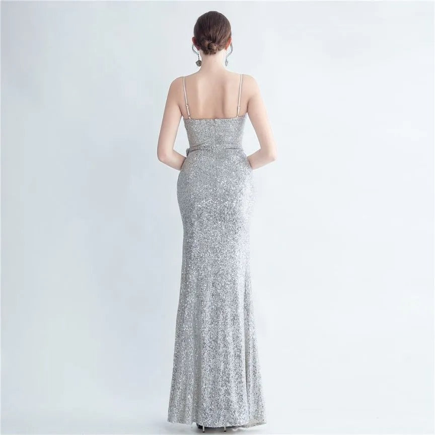 Sexy backless maxi sequin summer dress women elegant luxury birthday party dresses long prom bridesmaid evening dresses vestidos