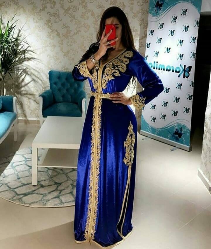 Marokkaanse Kaftan Avondjurken Royal Blue Algerijnse outfit Beading Women Party Draag formele jurken Caftan -jurk plus maat