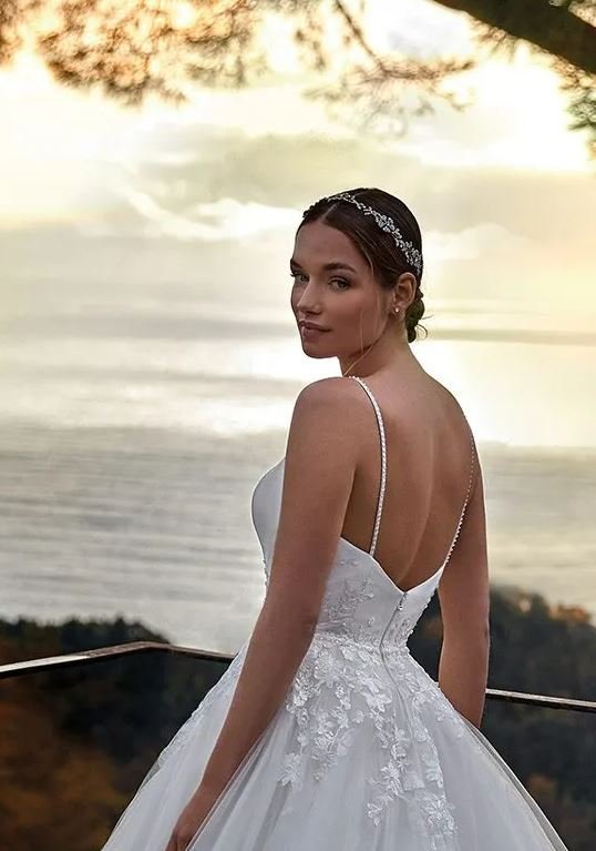 Vestido de novia sencillo y elegante, vestido de novia con tirantes italianos, escote en V, espalda descubierta y largo hasta el suelo, vestido de fiesta nupcial para playa y jardín 