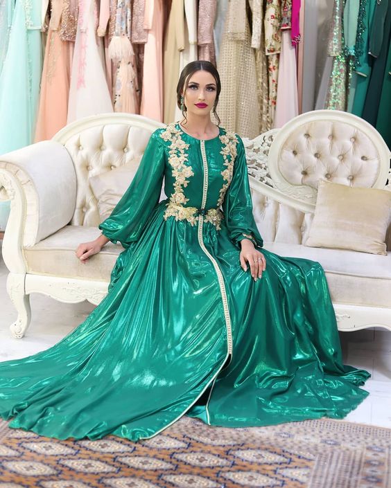 Esmeralda verde marroquino Kaftan vestidos de noite para mulheres rendas de ouro formal dubai princesa baile de celebridade vestidos de festa