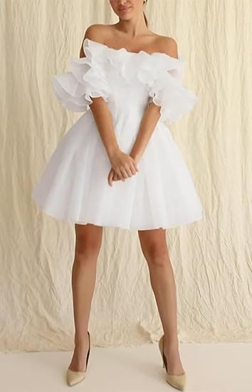 Magic Awn – Robe De mariée courte style Boho, épaules dénudées, volants à plusieurs niveaux, Mini Robes De soirée bouffantes pour mariée 