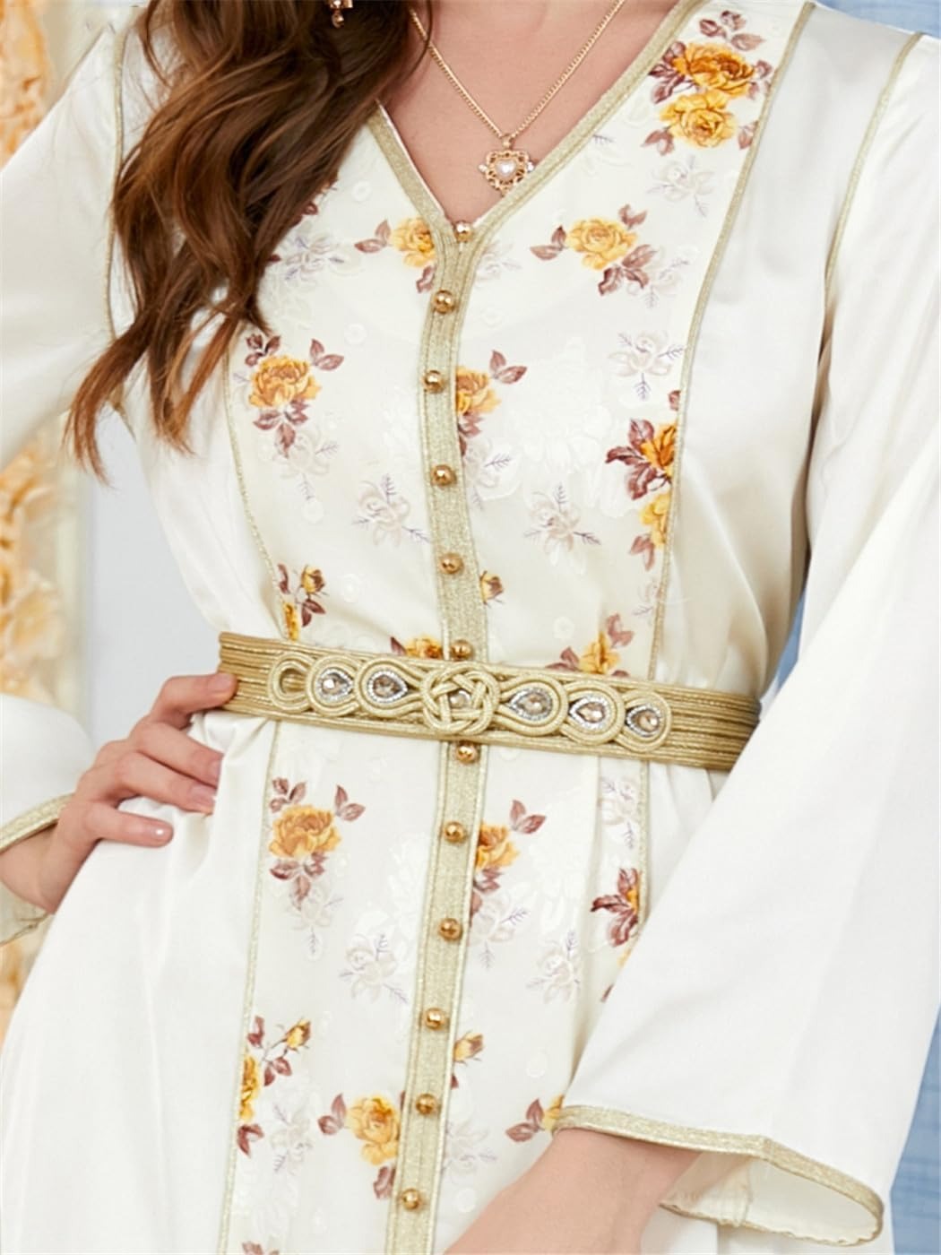 Vestidos de baile 2023 Floral Bordado com cinto Kaftan Vido de festas de decote em V Jalabiyat Ramadan Abaya Roupas para mulheres