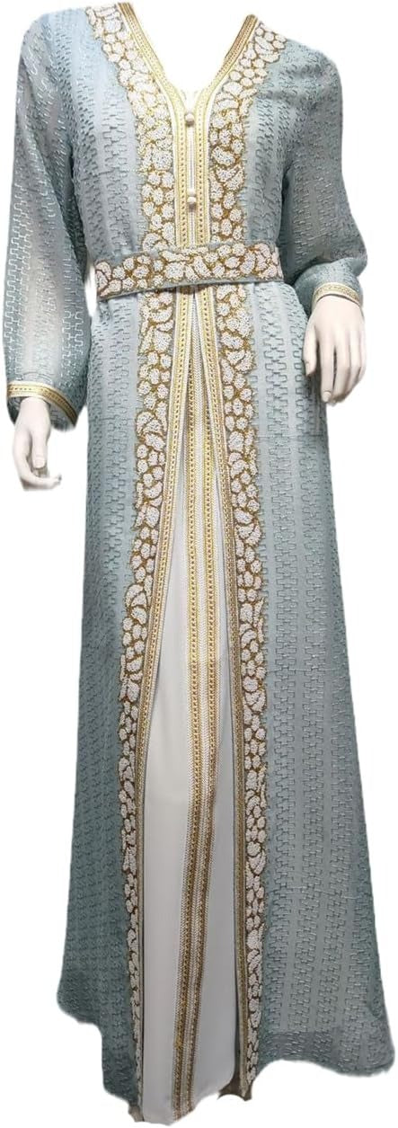 Fashion Muslim Sets Sleeveless Under Dress And Bleted Sequins Long Dresses Galabia Ramadan Jellabiya Saudi Arab Kaftan