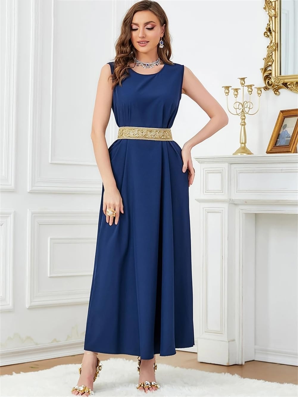 Caftan de luxe Marocain Femme soirée 2 pièces Abaya ensemble Jalabiya Femme bleu rayure paillettes ceinturé Robe Africano Mujer