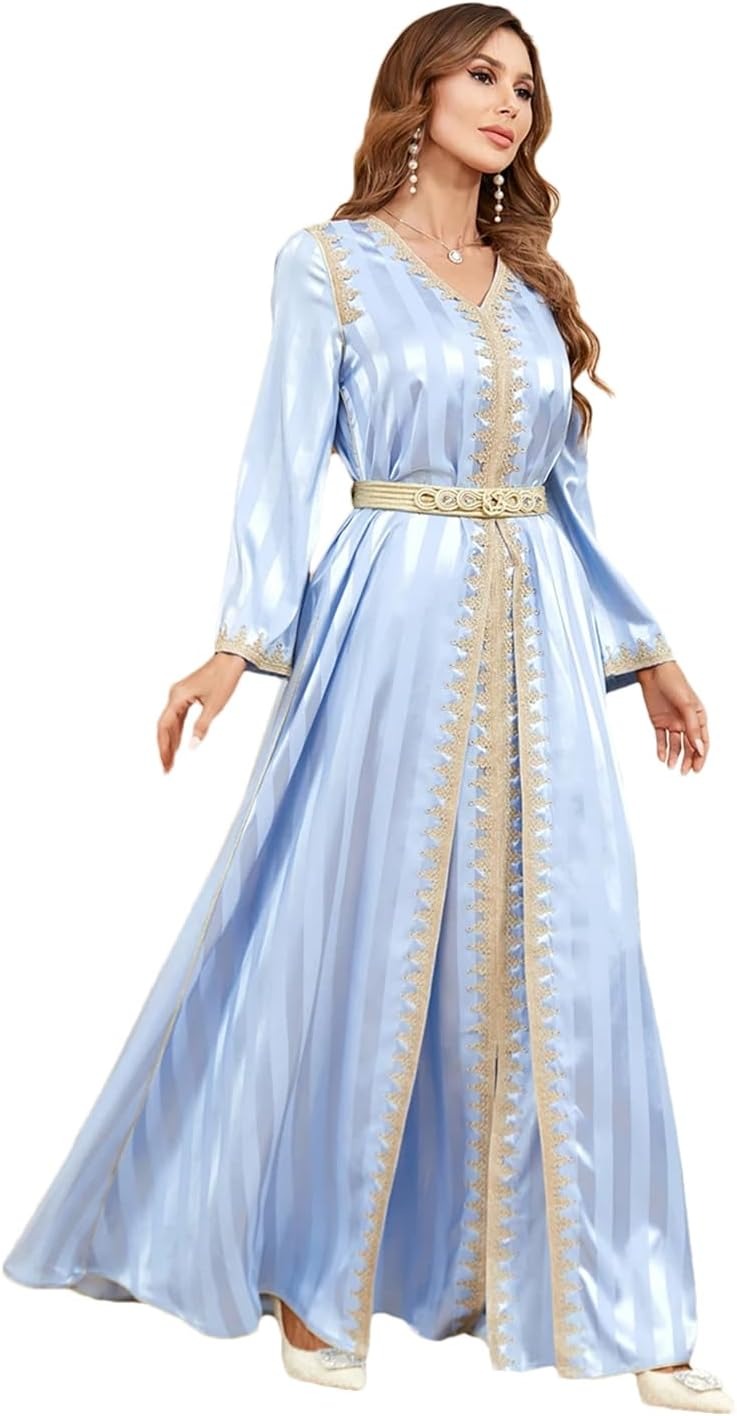 Ramadã cetim 2 peças caftan conjunto muçulmano abaya acabamento sólido guarnição de manga cheia em vilas elegantes vestidos árabes turcos