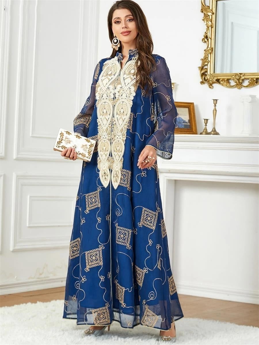 Dubai moda turca Floral bordado dorado cinta recortado Casual suelta Abaya Jalabiyat islámico del Golfo mujeres bata ropa