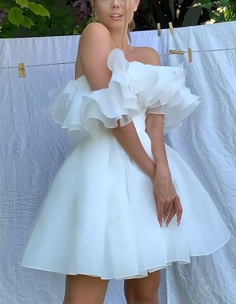 Magic Awn Short Boho Wedding Dresses Off The Shoulder Tiered Ruffles Puffy Mini Wedding Party Gowns For Bride Robes De Mariage