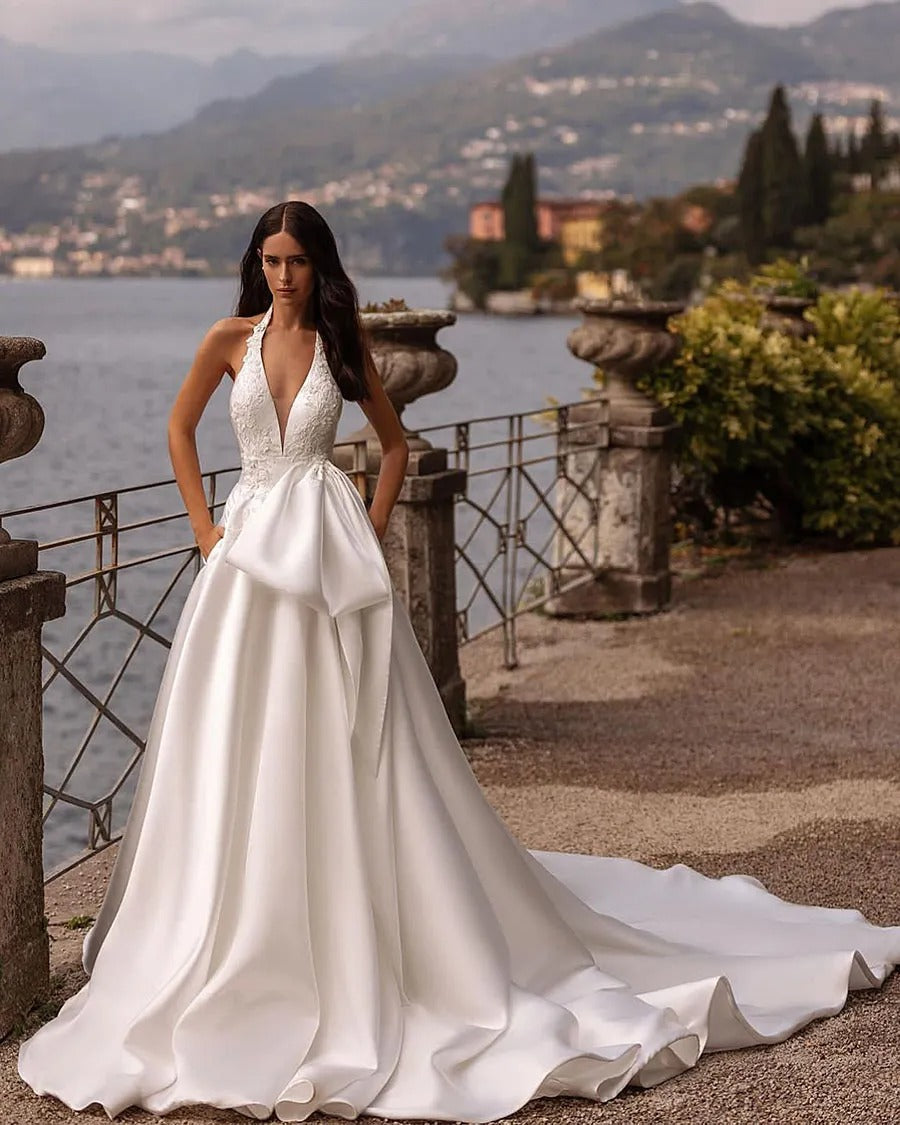 Robe De mariée Vintage trapèze, dos nu, avec des Appliques élégantes, longueur au sol, robes De mariée