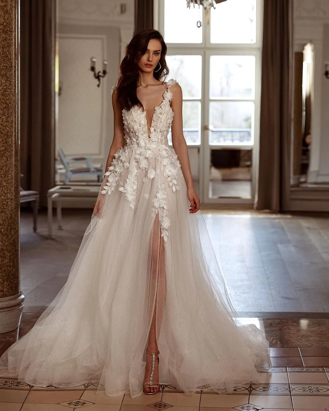 Abiti da sposa applique in pizzo innamorato romantico fuori spalla senza maniche spalancata soffice principessa in stile abiti da sposa