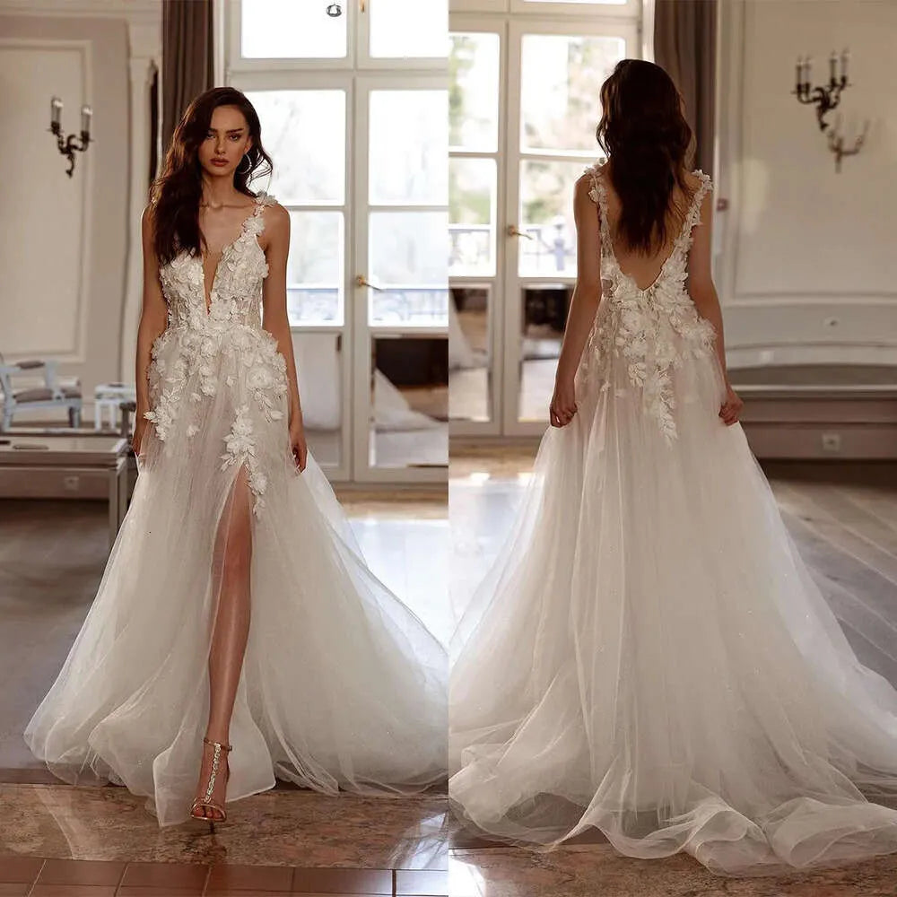 Abiti da sposa applique in pizzo innamorato romantico fuori spalla senza maniche spalancata soffice principessa in stile abiti da sposa