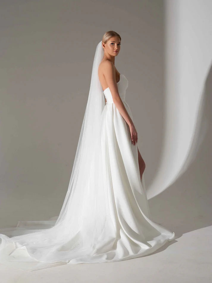 Vestido De novia De satén con escote corazón, corte en A, largo hasta el suelo, blanco, sencillo, elegante, sin mangas 