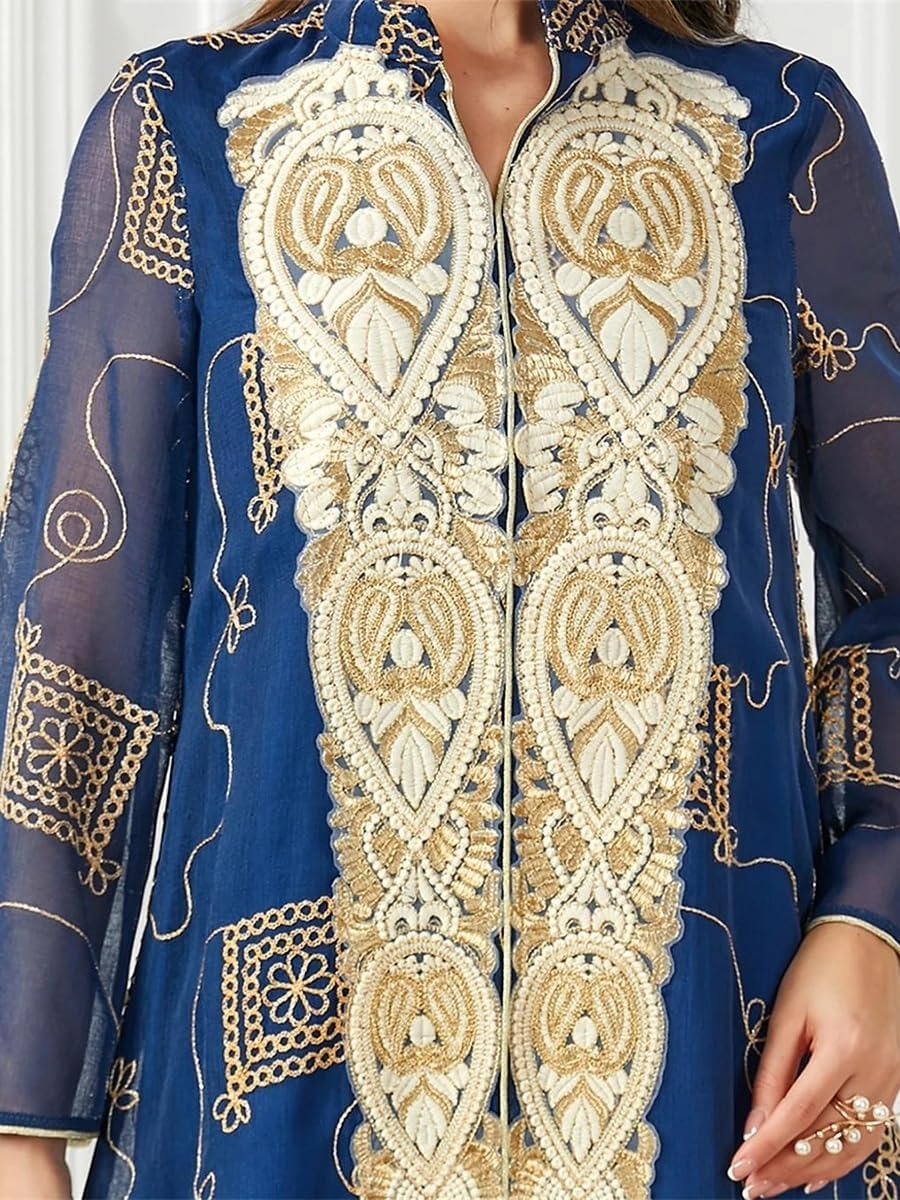 Dubai Turkse mode bloemen goud borduurband trim casual losse abaya jalabiyat islamitische Golf vrouwen gewaad kleding