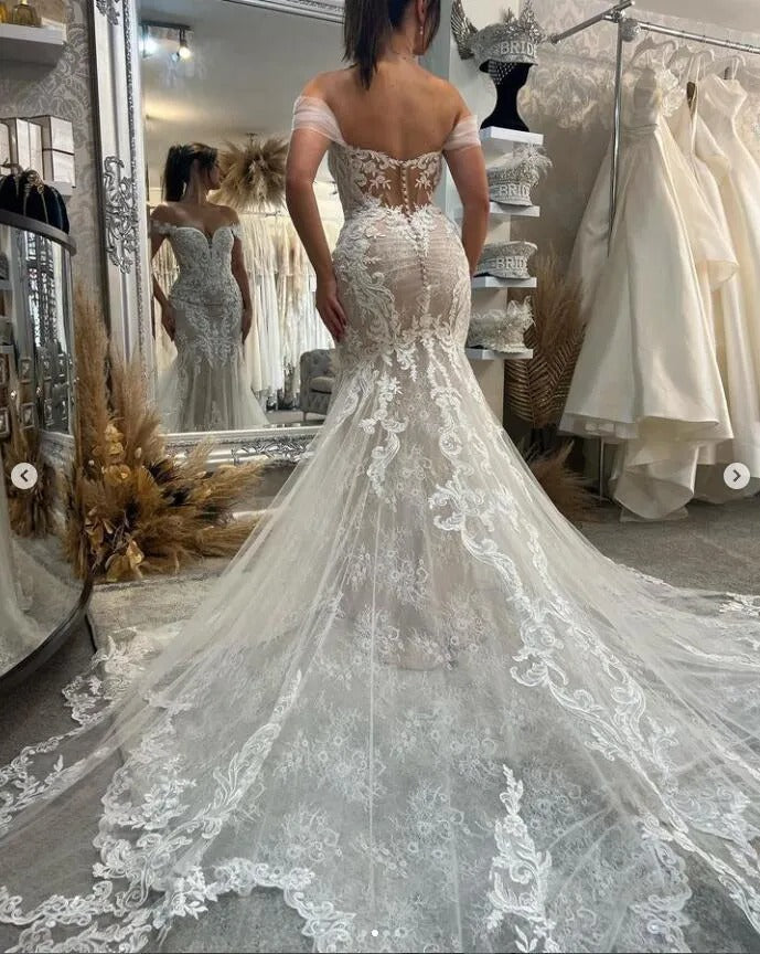 Abiti da sposa sirene di appliques di pizzo squisito sevintage abiti da sposa senza maniche da sposa