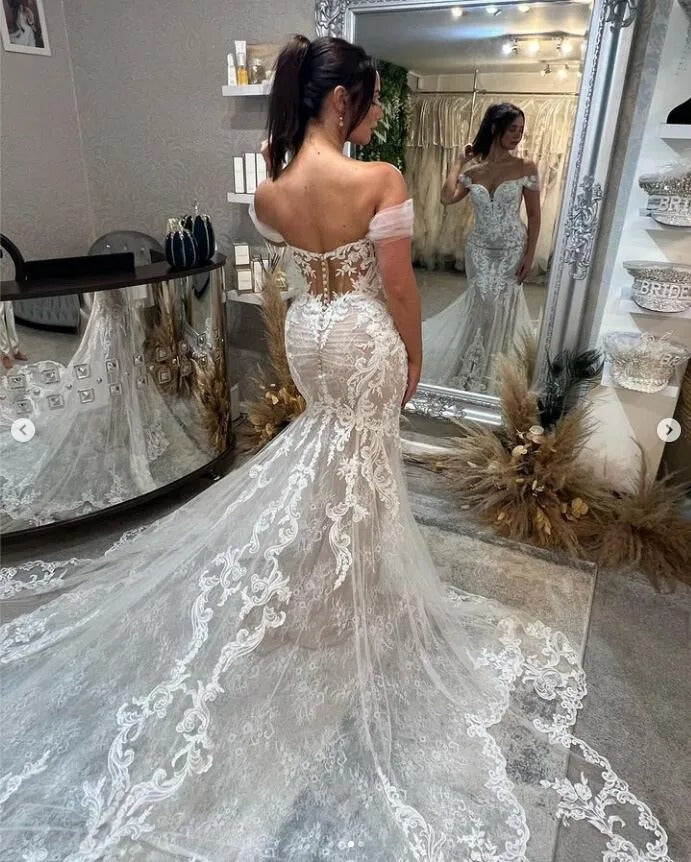 Abiti da sposa sirene di appliques di pizzo squisito sevintage abiti da sposa senza maniche da sposa