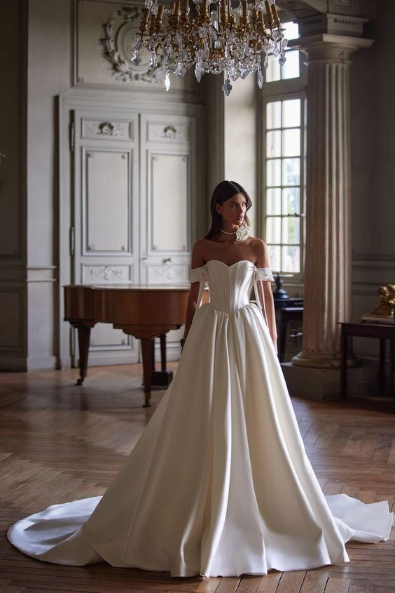 Toofgon une ligne robes de mariée en Satin femmes hors de l'épaule Corset dos robes de mariée longue Train formelle fête robes de mariée 웨딩드레스