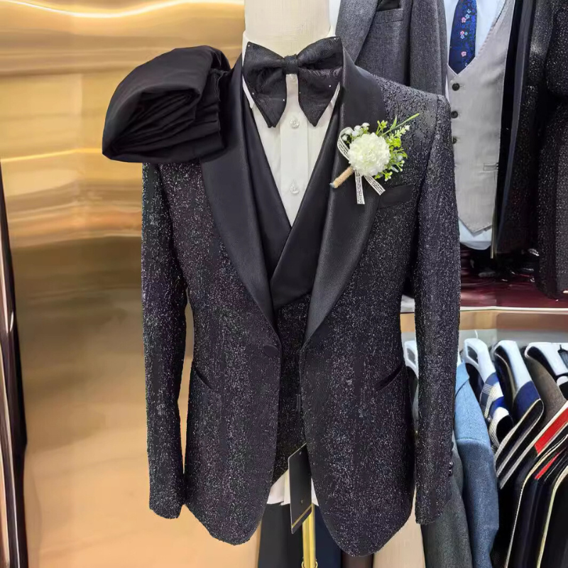 Costumes de mariage pour hommes, ensemble 3 pièces, mode Business, veste Slim, robe, blazer, manteau, pantalon, paillettes, simple boutonnage, 2024