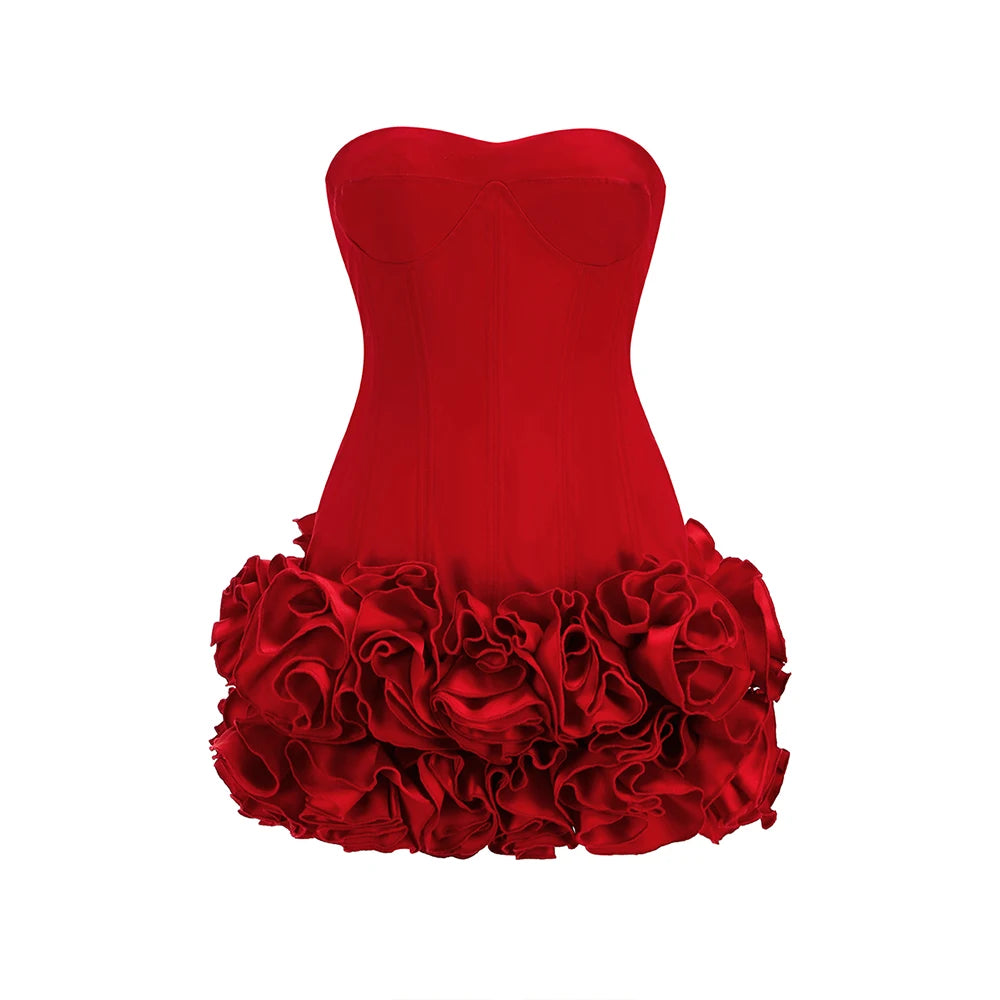 2024 Summer women new red sexy off shoulder slim fit floral mini dress elegant fashion backless party dress vintage