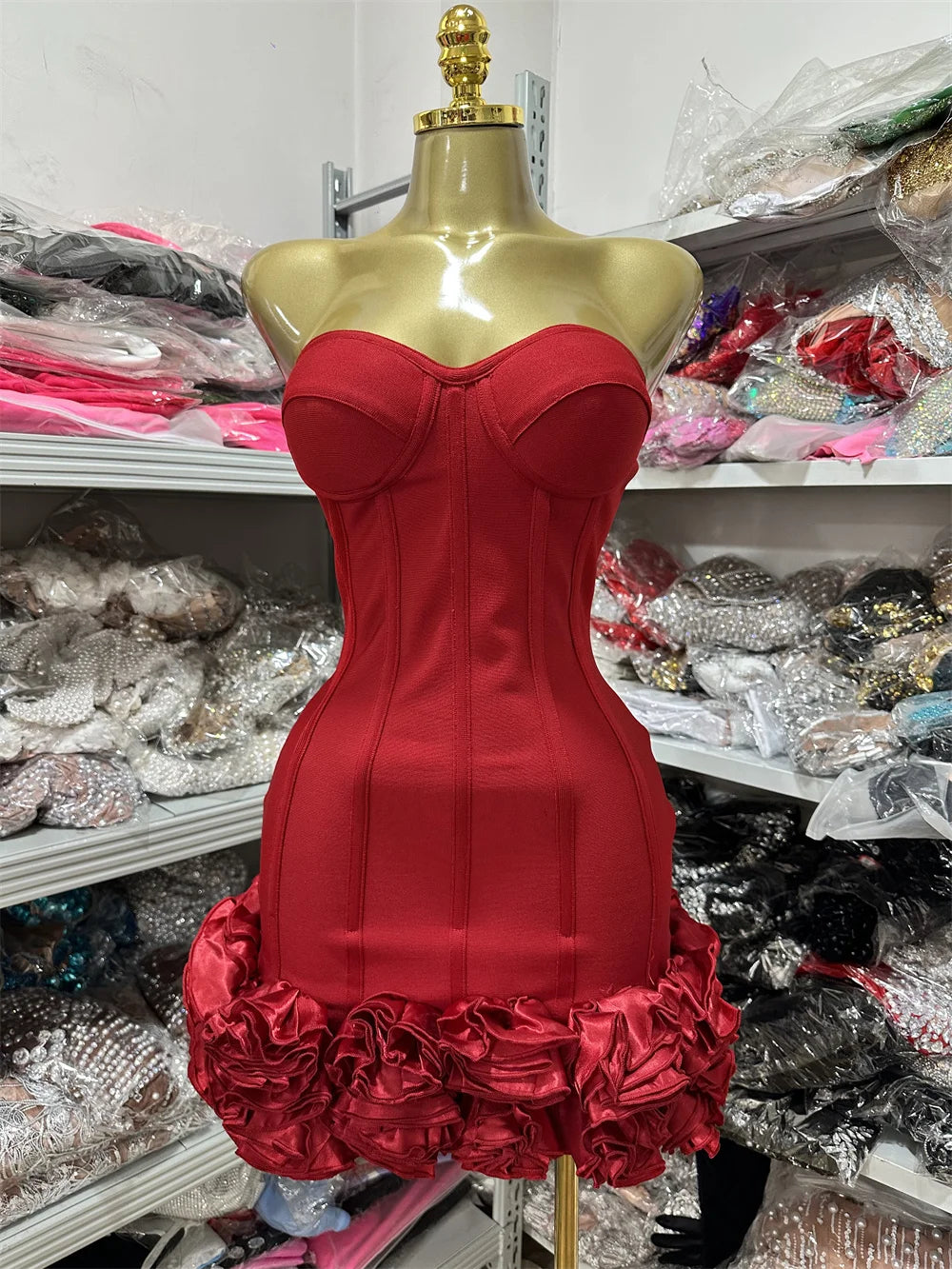 2024 Summer women new red sexy off shoulder slim fit floral mini dress elegant fashion backless party dress vintage