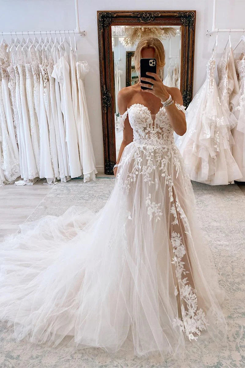 KapokDressy Sweetheart Slit Wedding Dress A-Line Tulle Bride Gown Custom Made Elegant Vestidos De Novia Robe De Mariée