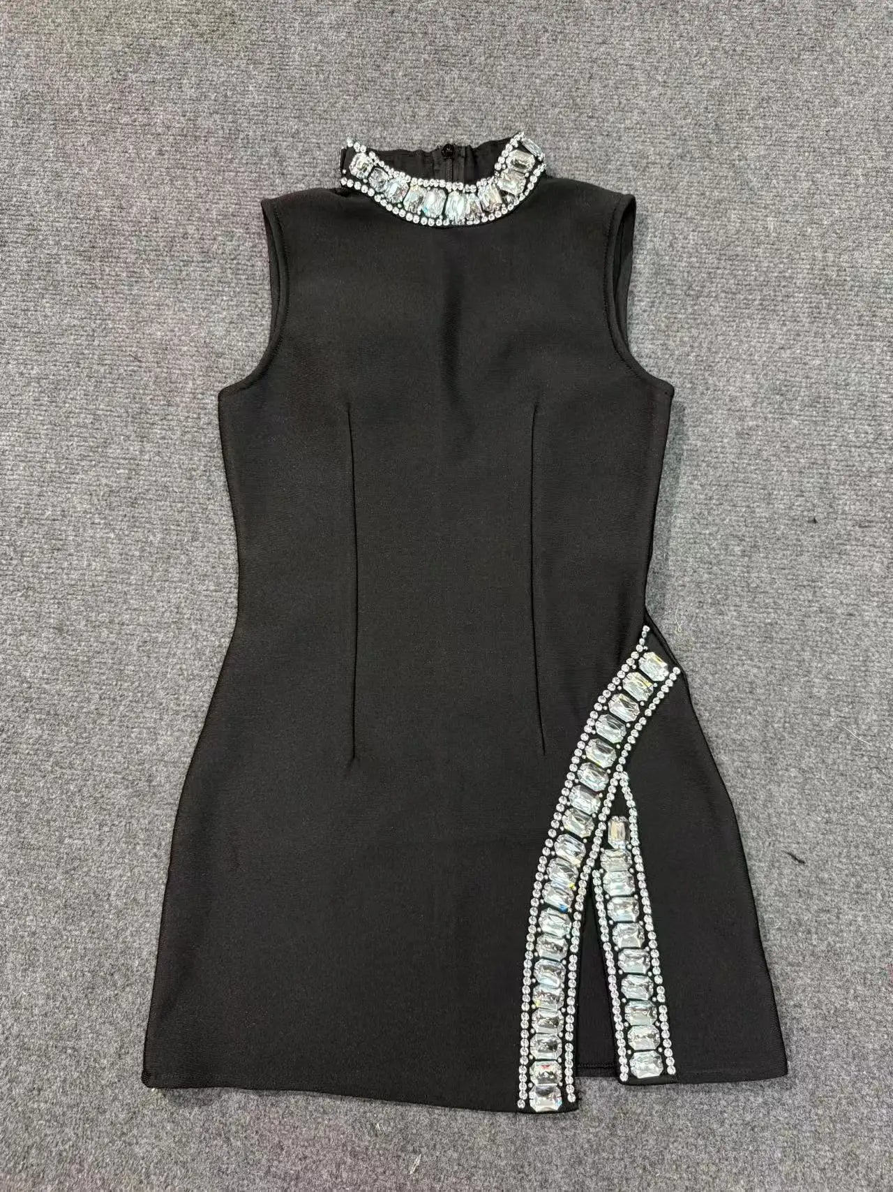 2025 Summer Women's New Black Bright Diamond Sleeveless Round Neck Slimming Bandage Dress Sexy  Fashion Club Party Dress