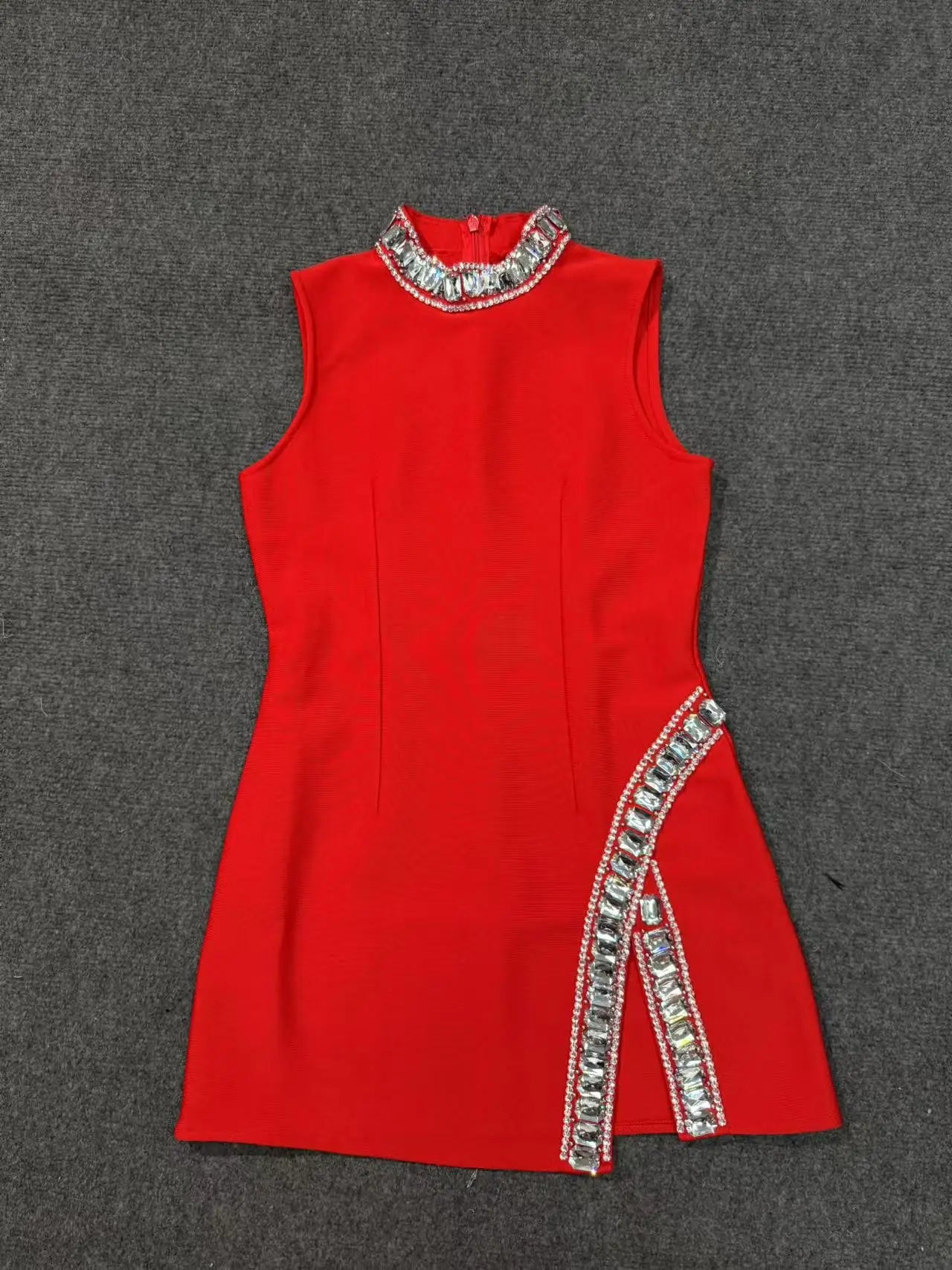 2025 Summer Women's New Black Bright Diamond Sleeveless Round Neck Slimming Bandage Dress Sexy  Fashion Club Party Dress