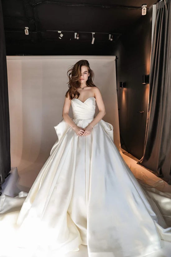 Classic Wedding Dress with  Detachable Huge Bow Satin Vestido De Novia Skirt Court Train Mermaid Simple Bow PrincessDress Bridal Gown