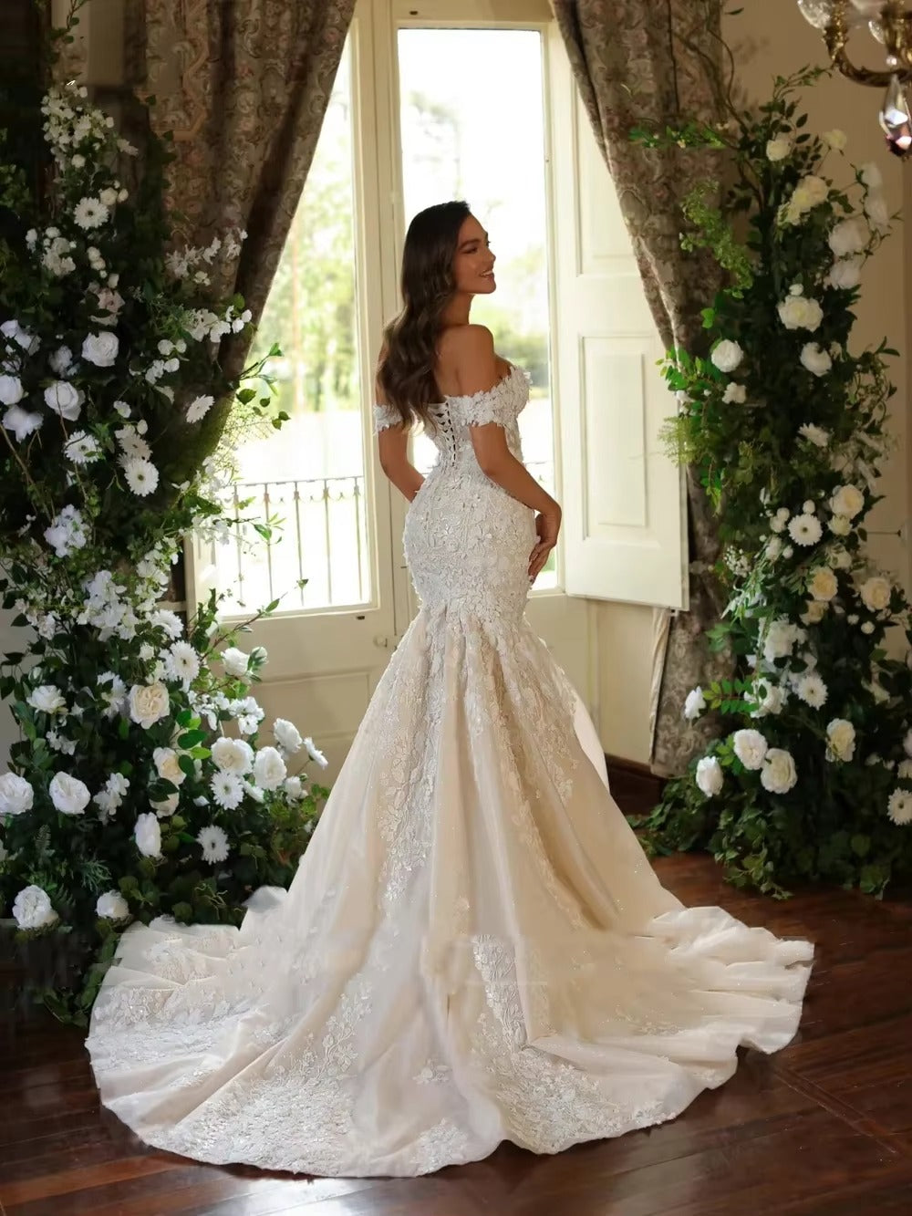 Haohao sirène robes De mariée Sexy chérie hors De l'épaule robe De Novias broderie Appliques gaine robe De mariée