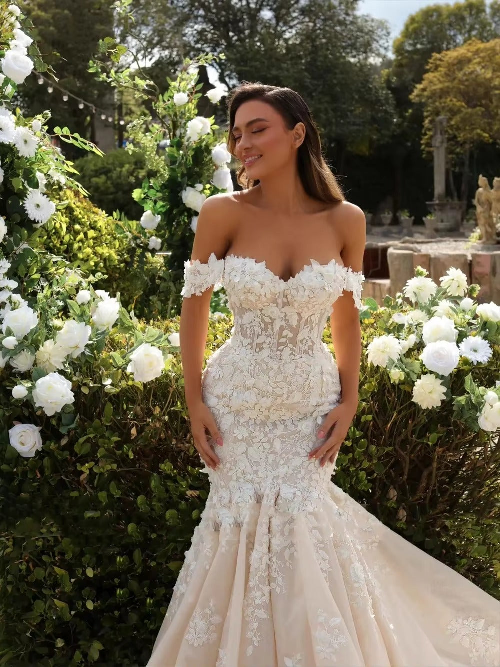 Haohao sirène robes De mariée Sexy chérie hors De l'épaule robe De Novias broderie Appliques gaine robe De mariée