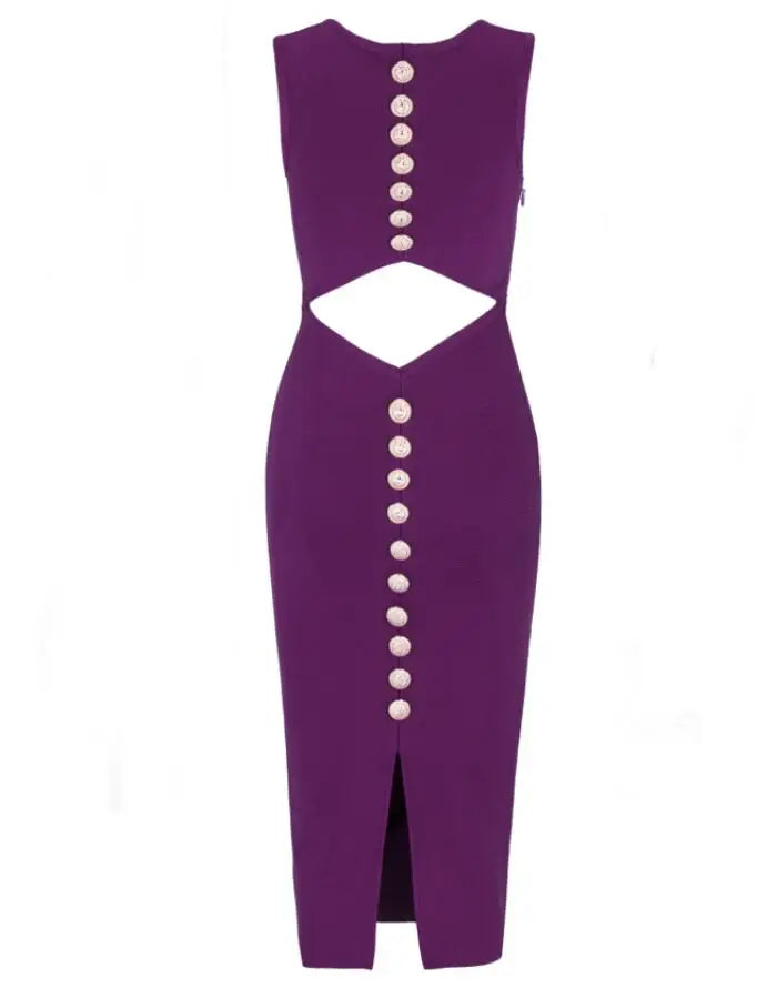 Wholesale Sexy V Neck Cut Out Black Purple Knee Length Women Summer Bandage Dress 2021 Fashion Evening Party Dress Vestido