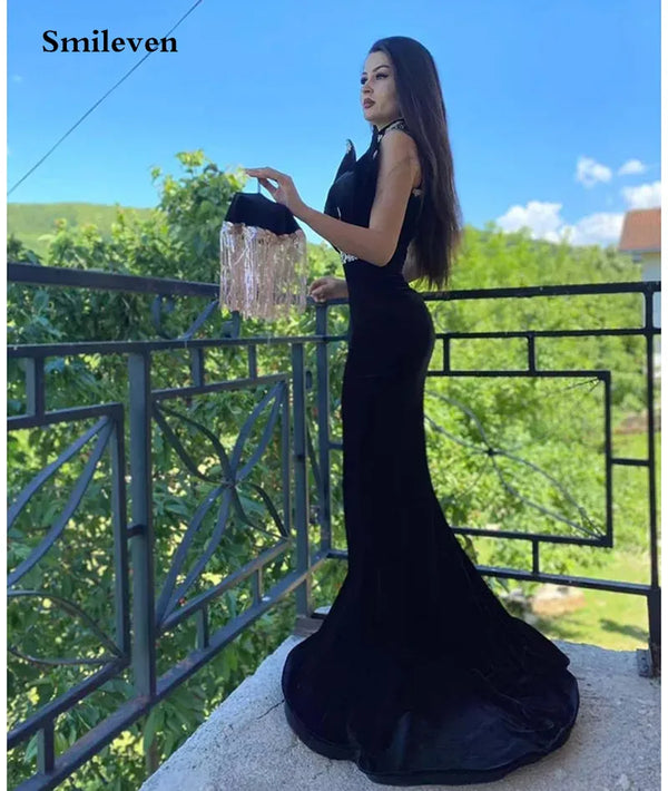 Morocco Caftan Evening Dress 3 pieces Mermaid Prom Dress Sleeveless Velvet Formal Evening Party Dress Side Split Outfit