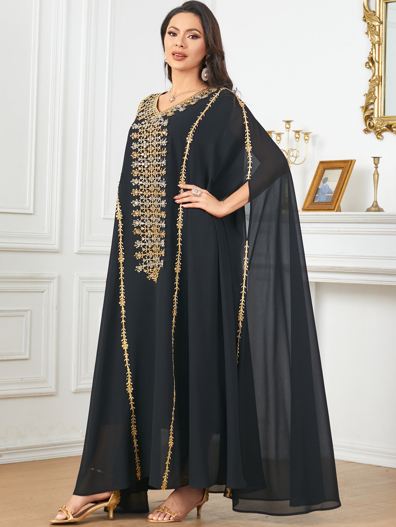 Mode élégante solide Appliques fête longues robes caftan marocain Islam vêtements turc africain Abayas Super manches