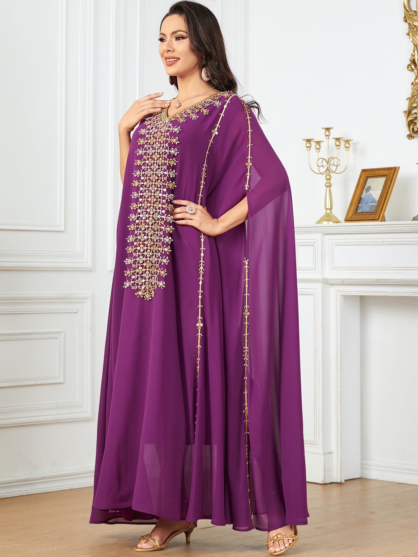 Mode élégante solide Appliques fête longues robes caftan marocain Islam vêtements turc africain Abayas Super manches