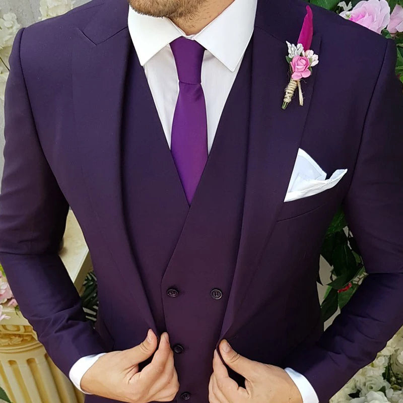 Slim Fit Casual Men Suits for Prom Male Fashion Wedding Tuxedo 3 Piece Set Jacket with Vest Pants Groomsmen Costume 2023