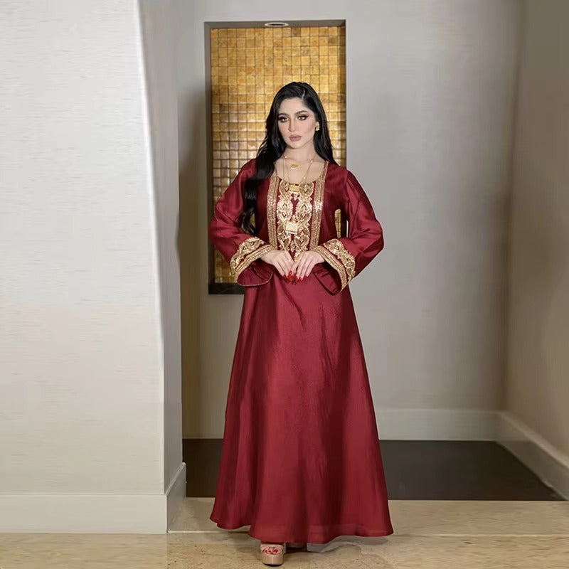 Vintage Ethnic Embroidered Abaya Dress for Women Autumn 2021 Middle East Dubai Arabic Oman Kuwait Moroccan Kaftan Muslim Clothes